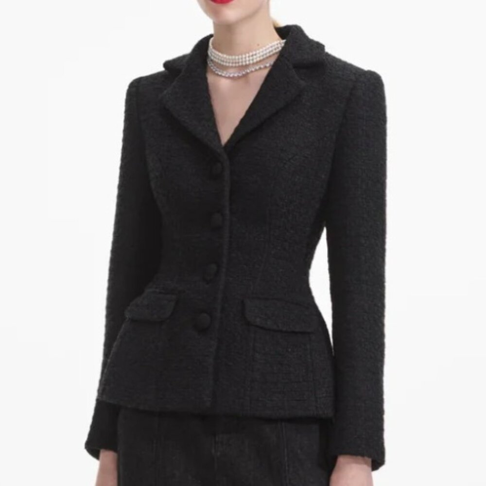 Self Portrait Black Boucle Jacket, US 4